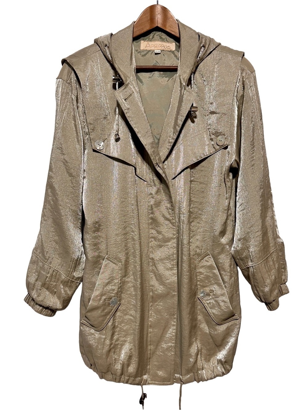Metallic Champagne Utility Oversized Hooded Gorpcore  Jacket Mother of Pearl